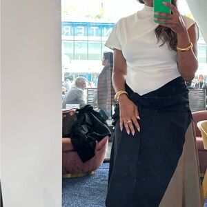 STAUD Black and Tan Asymmetrical Davina Dress